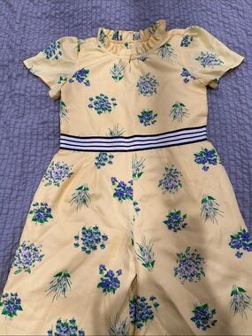Janie and Jack Yellow Floral jumpsuit with Purple and Green flower Accents
